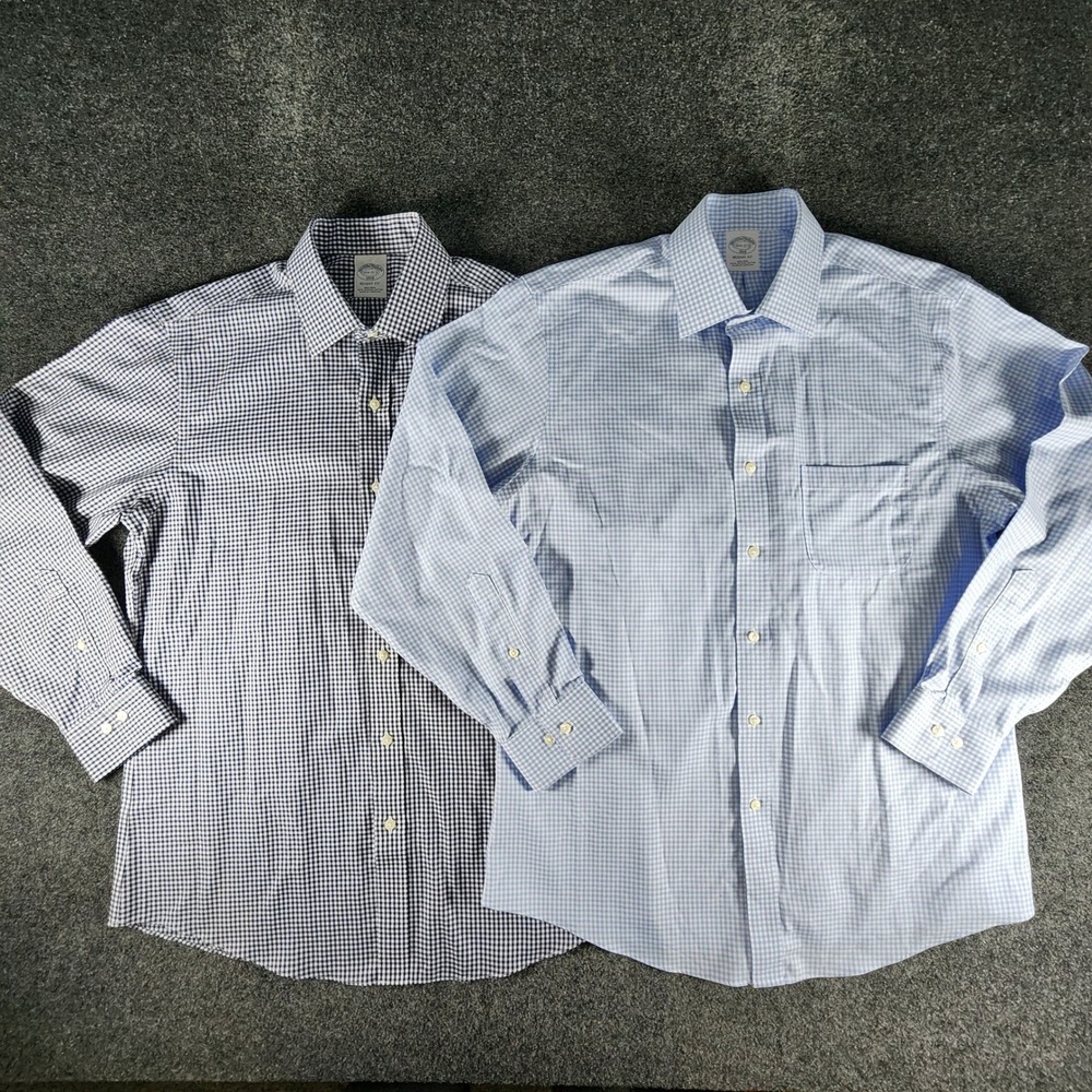 Lot of 2 Brooks Brothers 1818 Regent Fit Gingham Dress Shirts 15.5 32/33 Blue - Picture 1 of 15